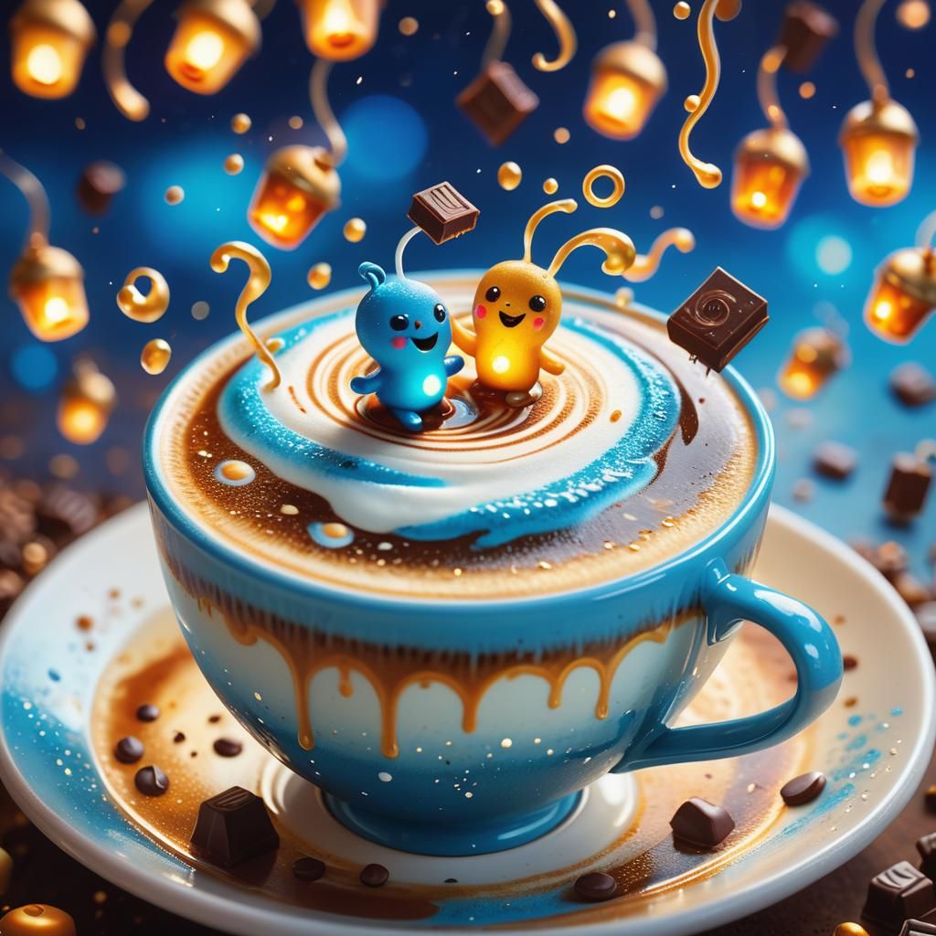 Latte Celebration: A Whimsical Fantasy Macro Photograph