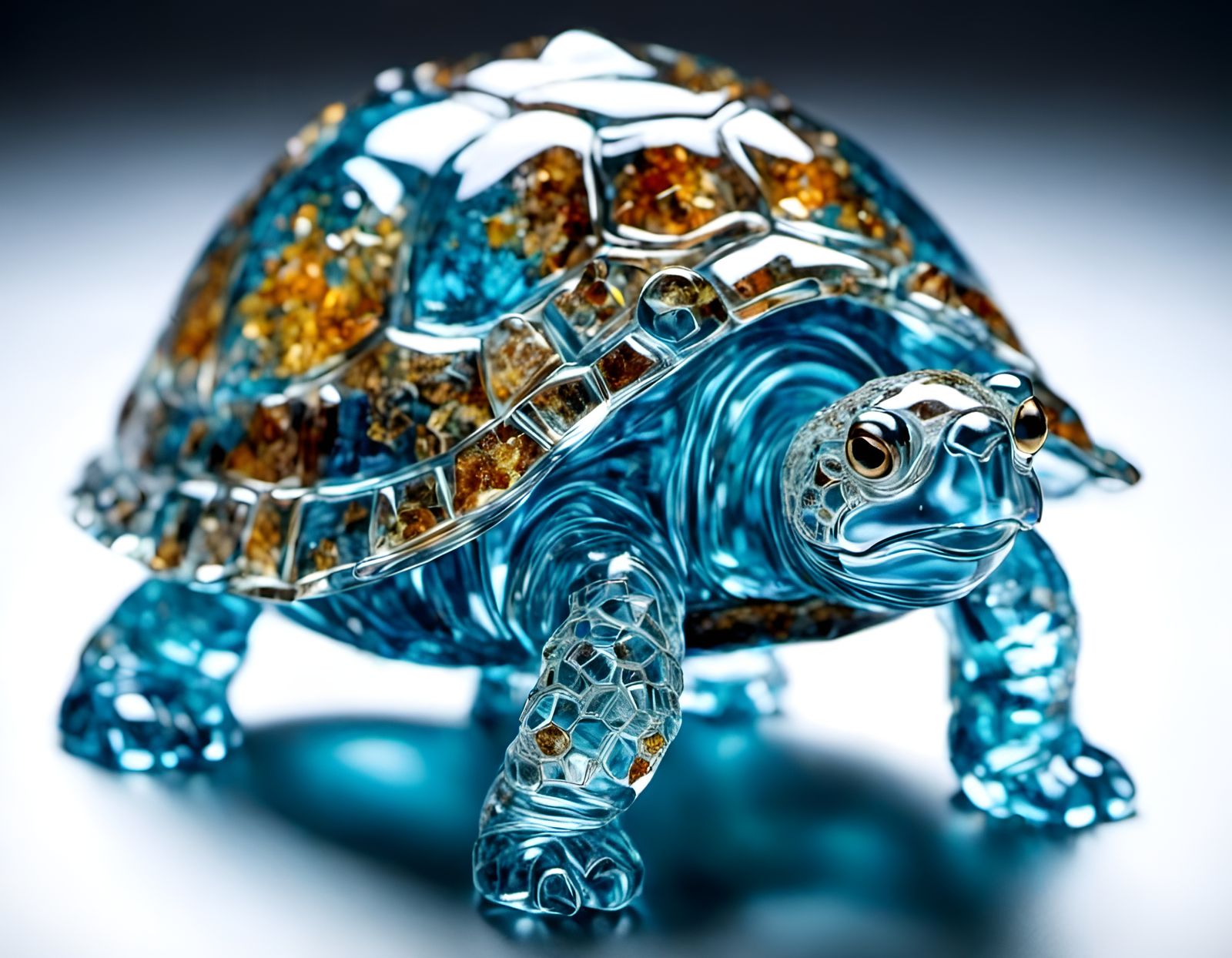 Colorful Glass Turtle Sculpture in HDR Style