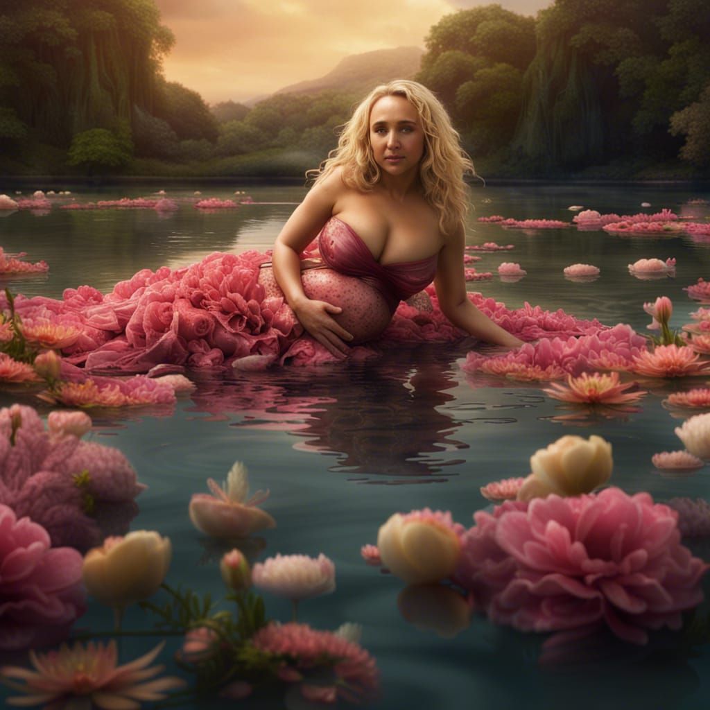 Pregnant Aphrodite in Flowery Pond: Digital Matte Painting