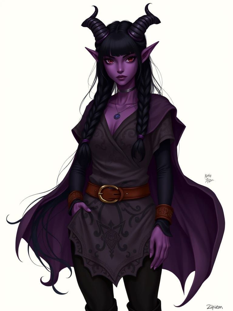 Elegant Tiefling Woman with Rich Purple Skin