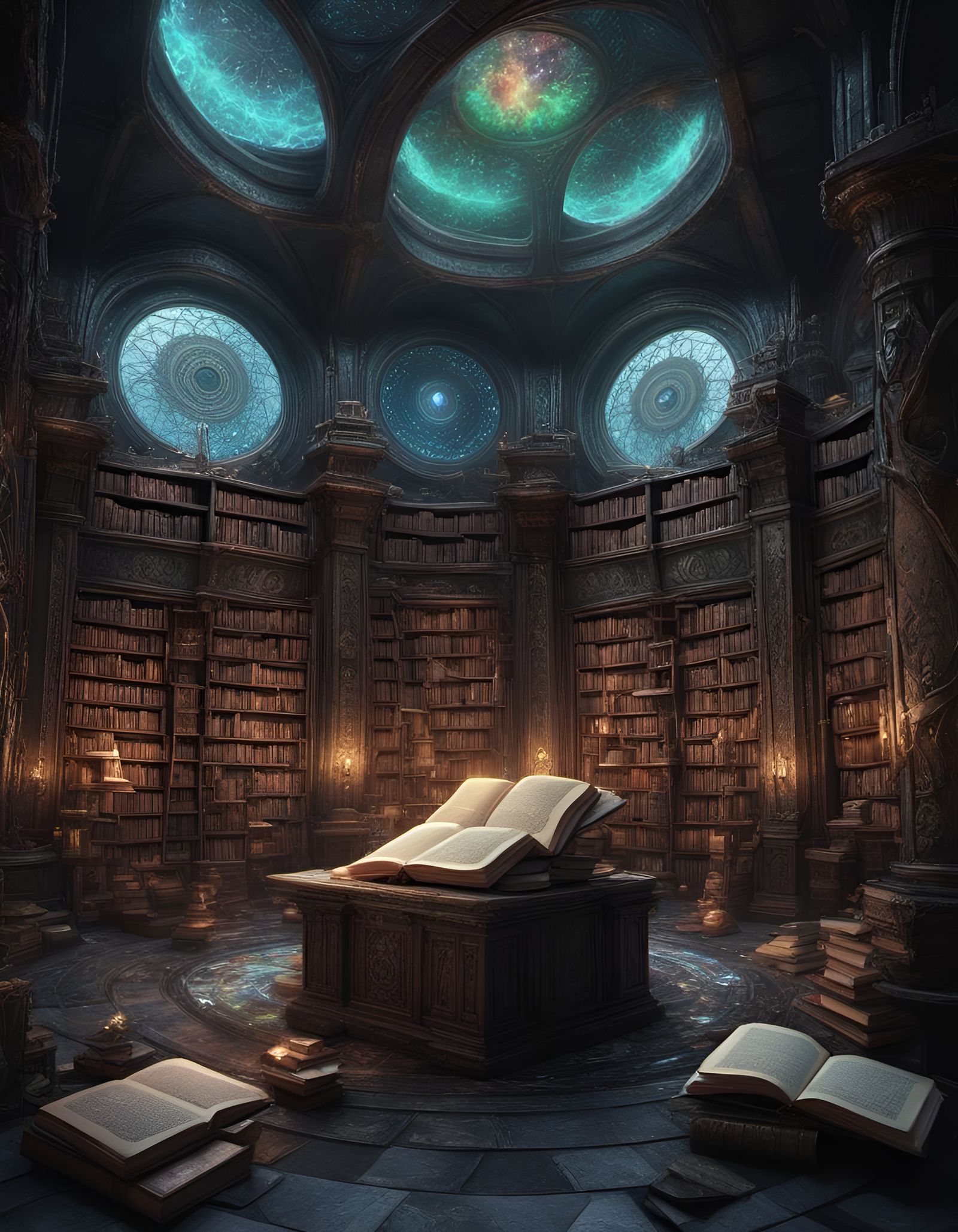 Enchanted Library with Interdimensional Portals