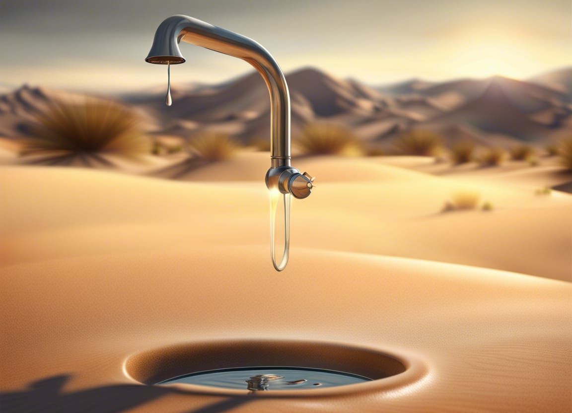 Surreal Desert Faucet in Flickering Light