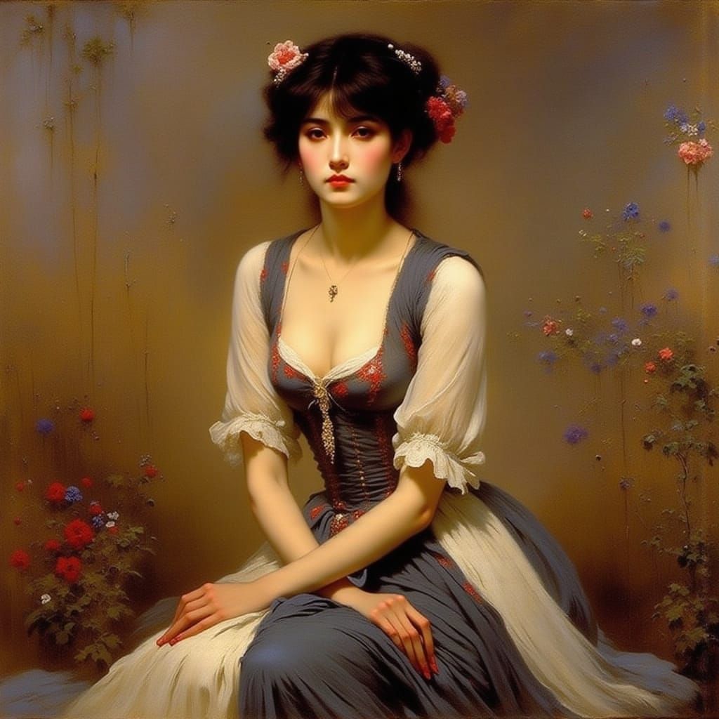 Elegant Woman Portrait in Art Nouveau Style