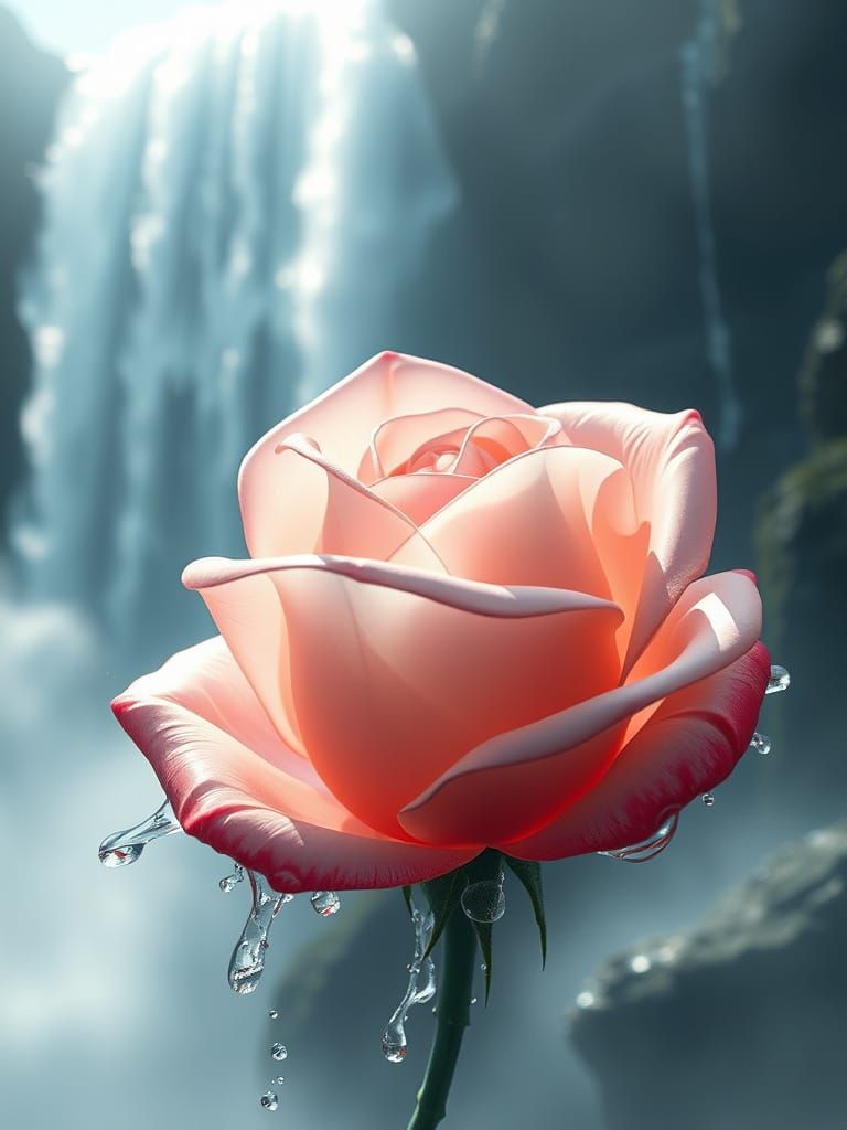 Ethereal Waterfall Rose in 3D Anime Art