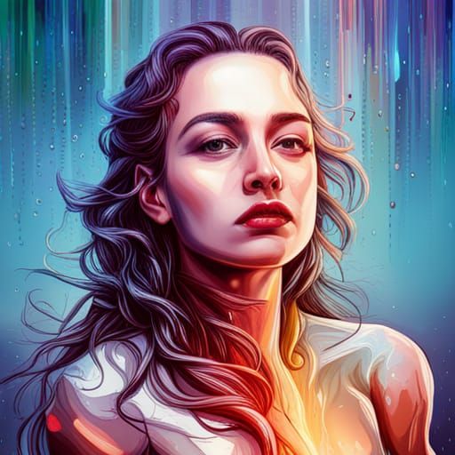 Woman in Cyberpunk Cityscape in Splash Art Style