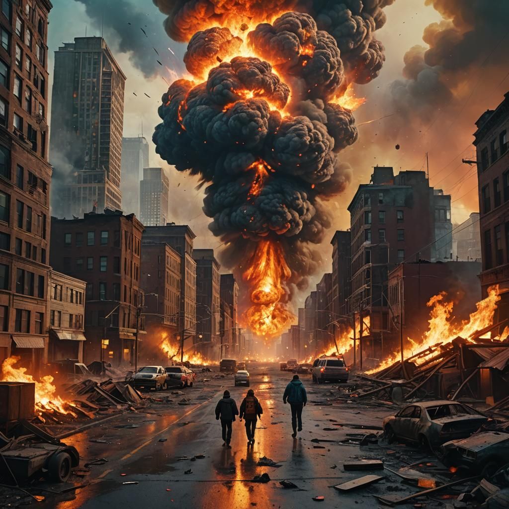 Apocalyptic Fireball Engulfs Cityscape in Vivid Colors