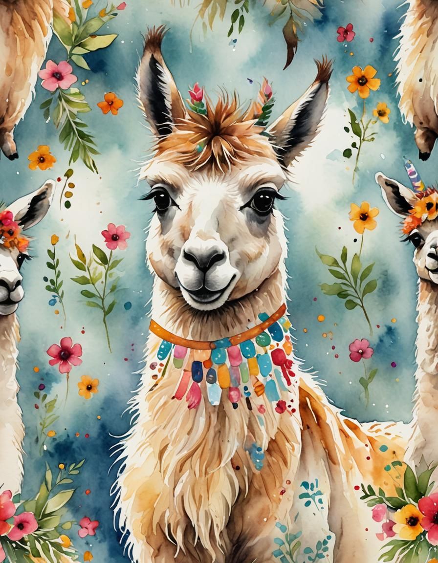 Cute Llama Nursery Art in Watercolor Style