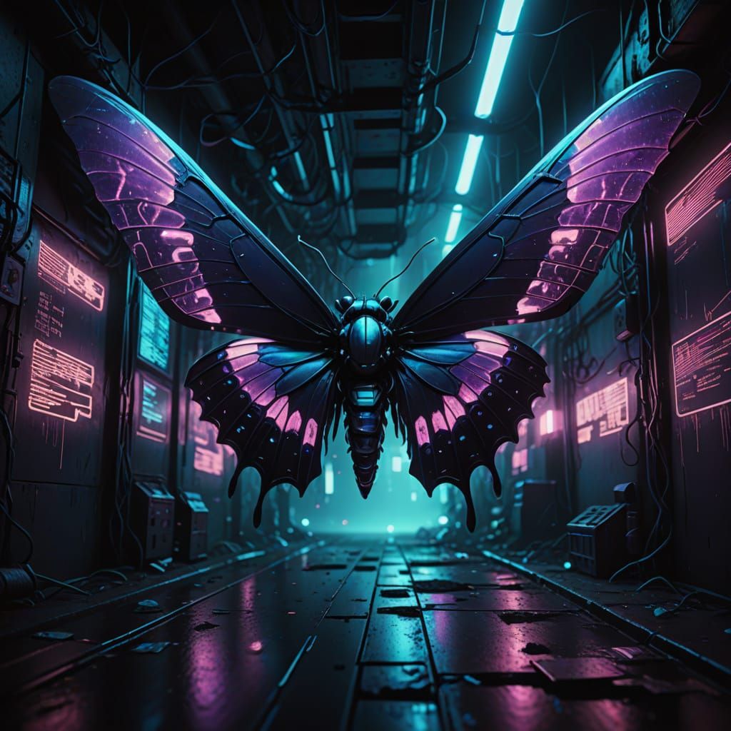 Ethereal Moths Dance in Neon Matrix