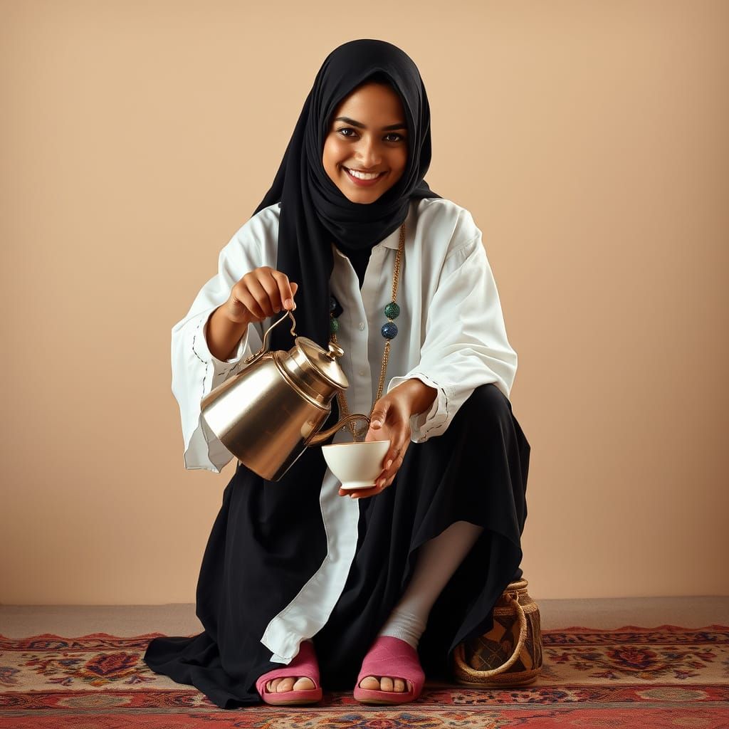 Warm Portrait of Moroccan Woman in Traditional Attire Pourin...