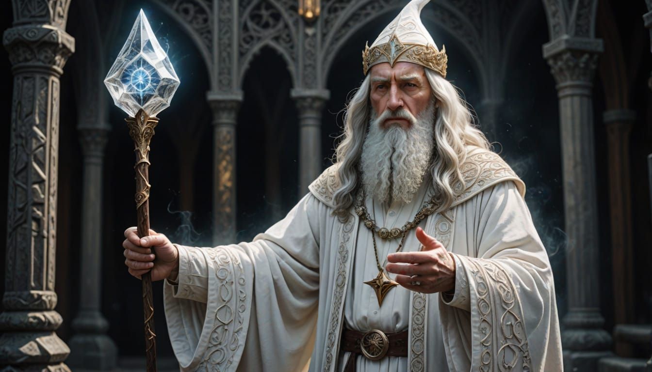 Ethereal Wizard in a Radiant Landscape