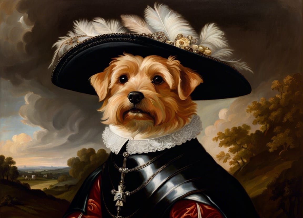 Anthropomorphic Norfolk Terrier Royalist Portrait