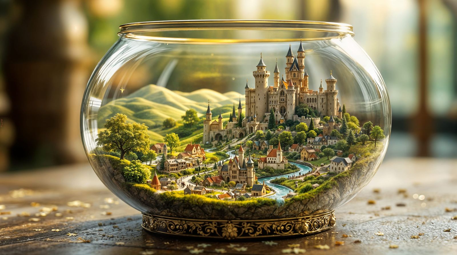 Medieval Miniature World in Glass Orb