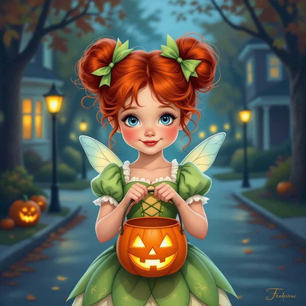 Tinkerbell Trick-or-Treating Portrait in Fantasy Illustratio...
