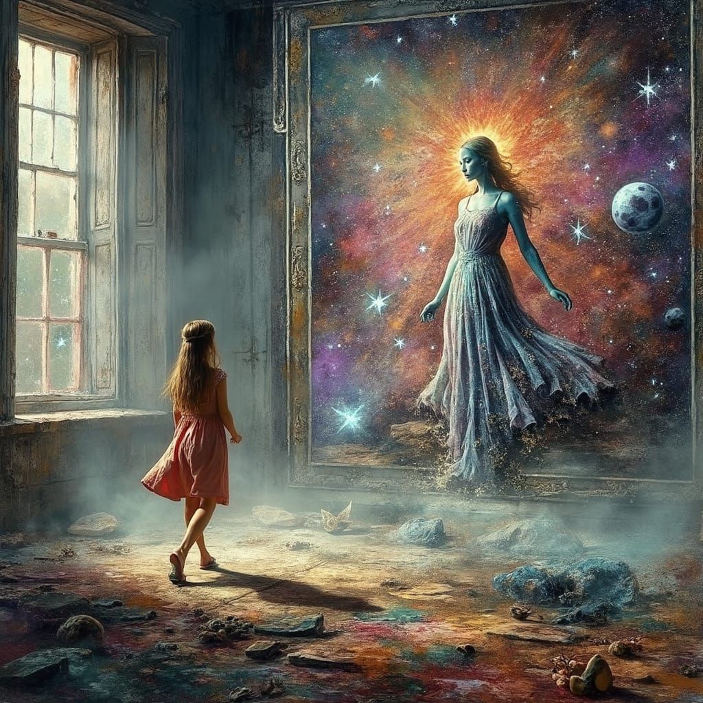 Woman Enters Dreamlike Realm in Surrealist Digital Art