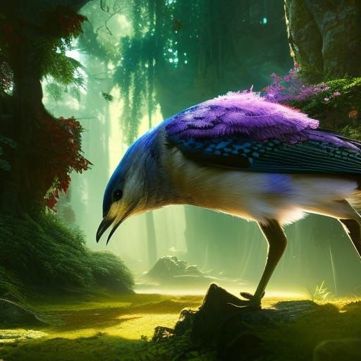 Blue Jay in Garden: Maximalist Digital Art