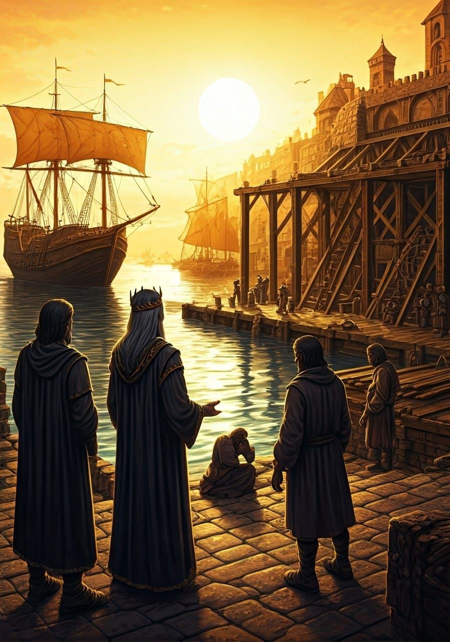 Benevolent King Oversees Medieval Port Construction