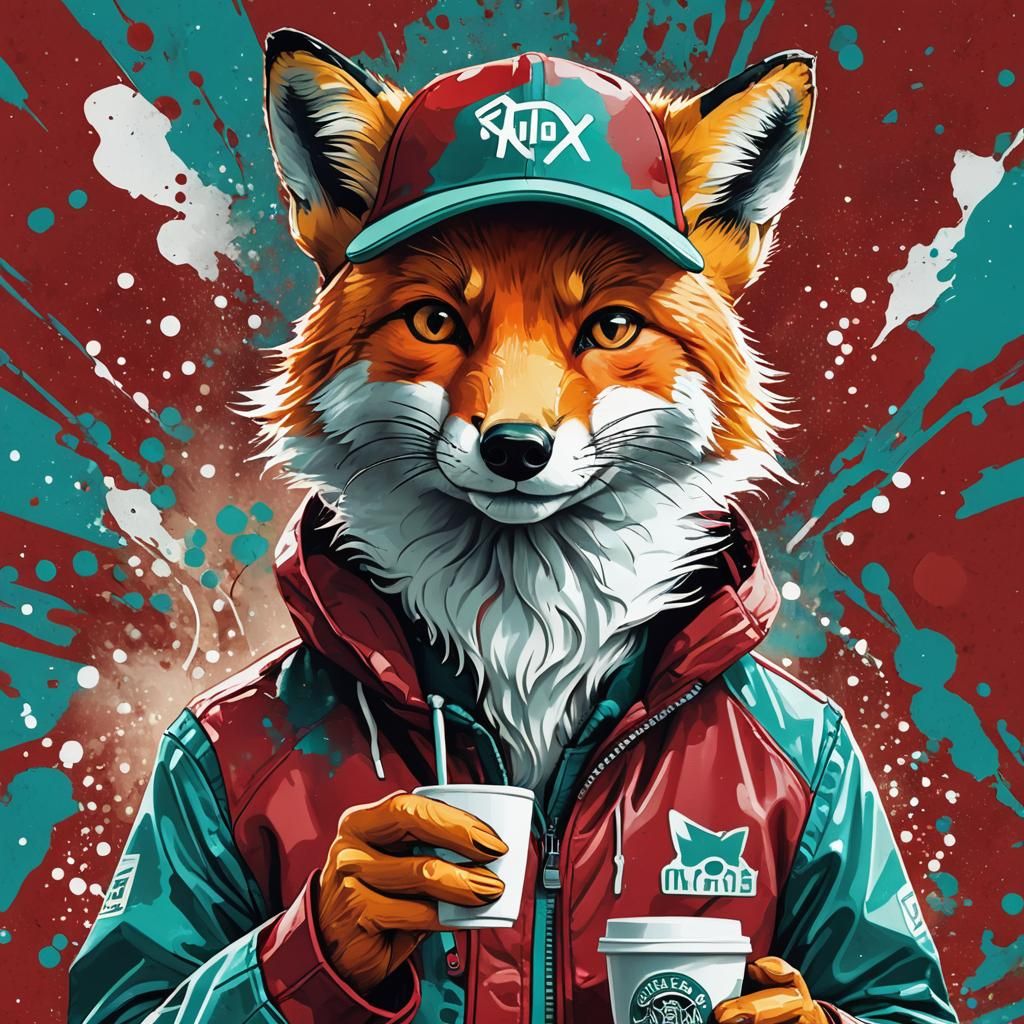 Fox with Baseball Cap in Pop Art Style