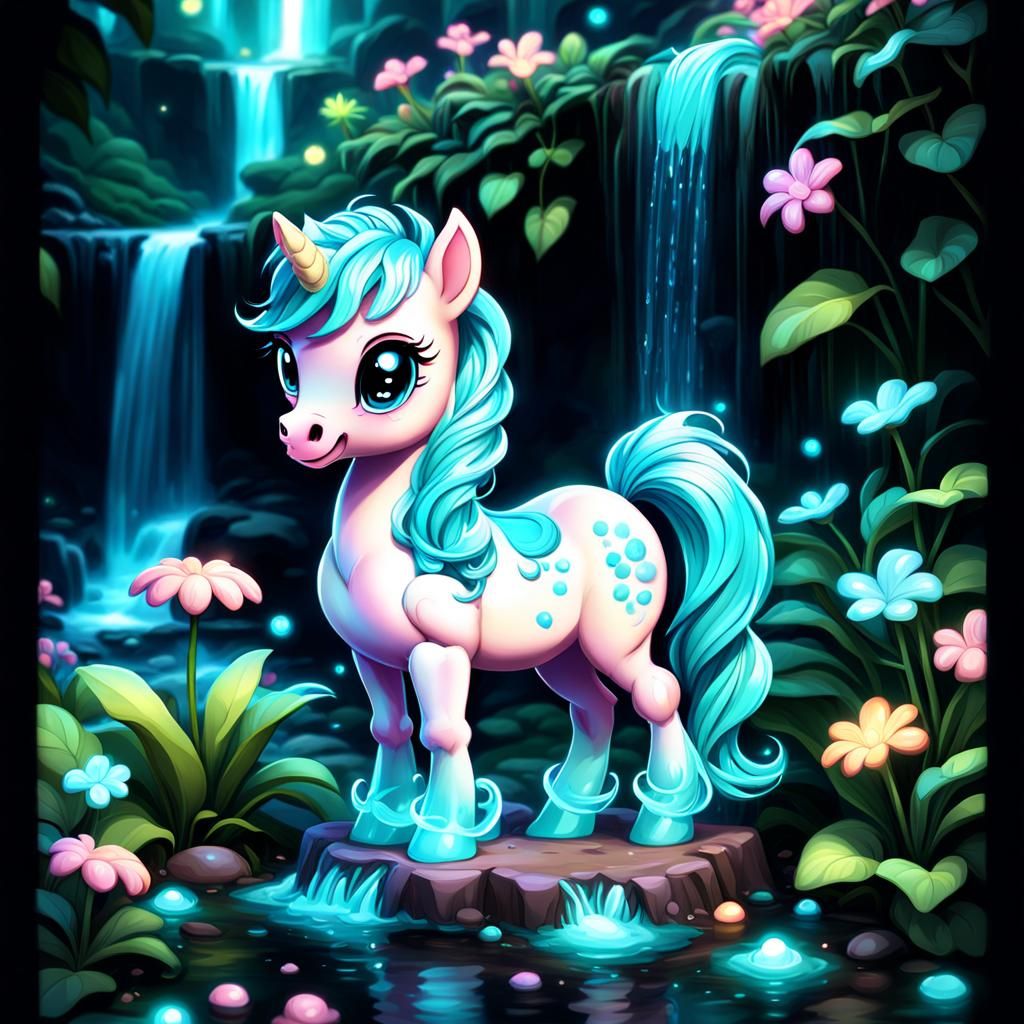 Bioluminescent Chibi Pony in Candy Garden