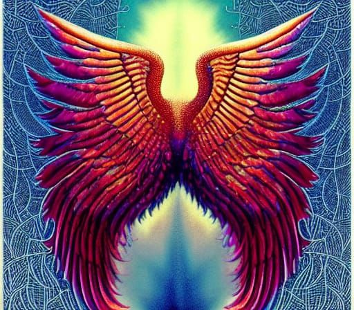 Iridescent Phoenix Rising in Watercolor Style