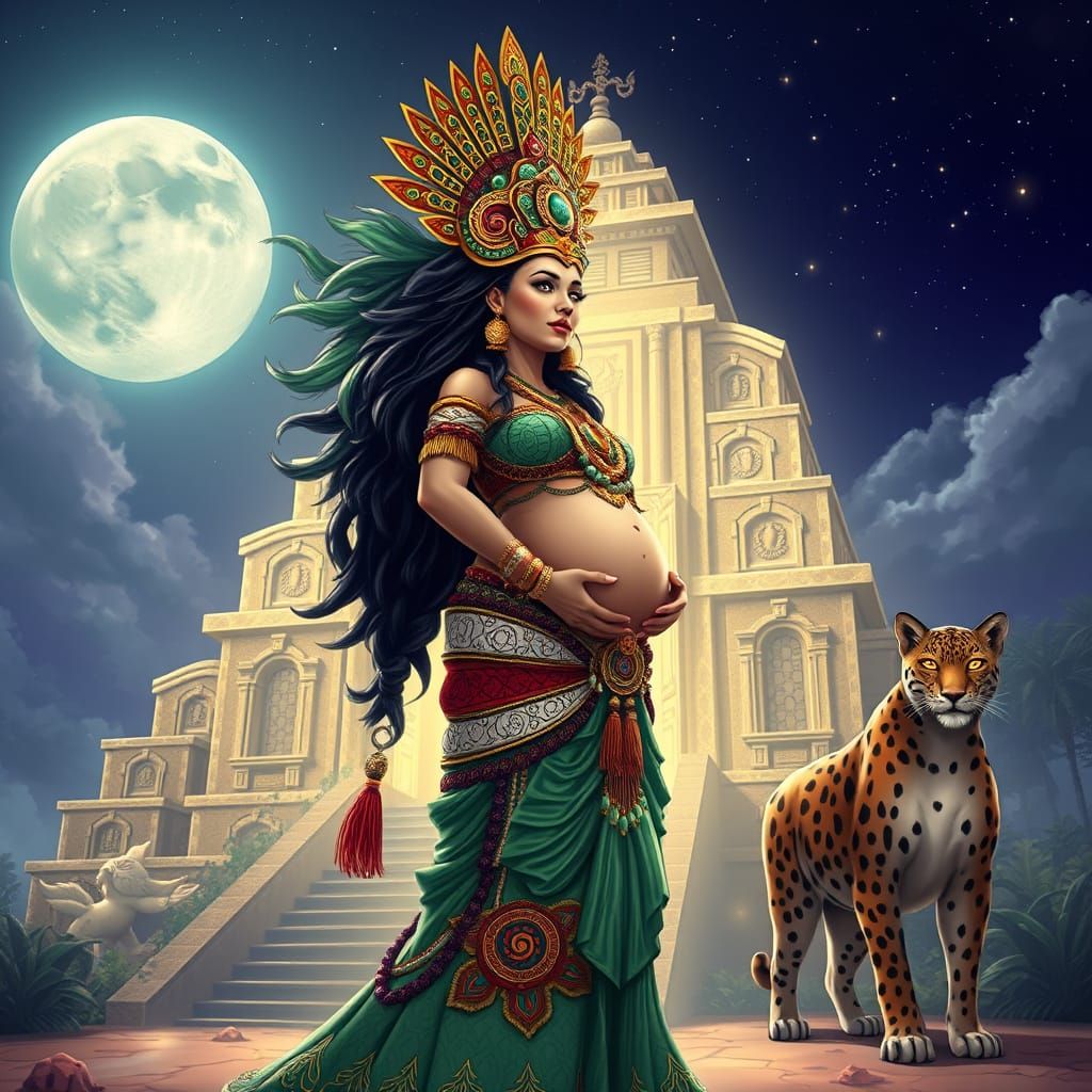 Mayan Goddess Ix Chel Shines Under Starry Night Sky