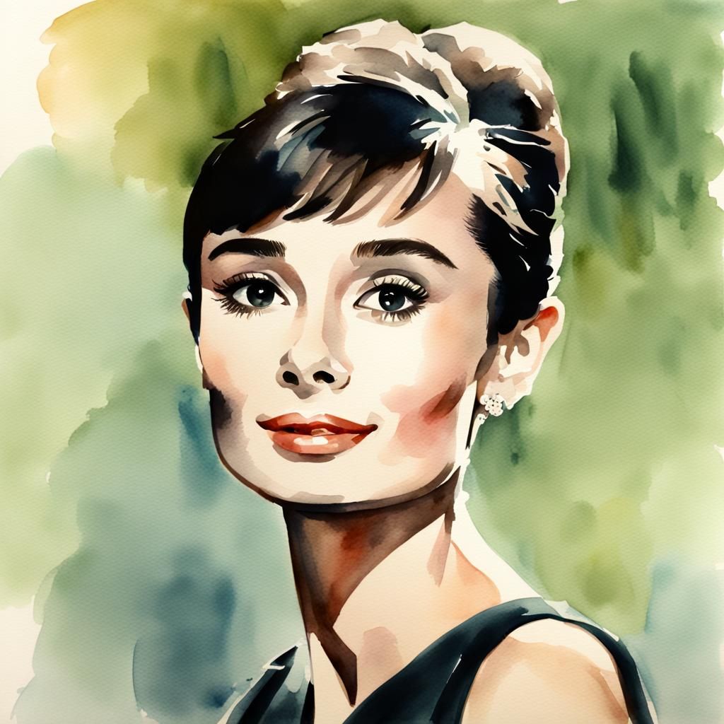 Watercolor Portrait of Audrey Hepburn