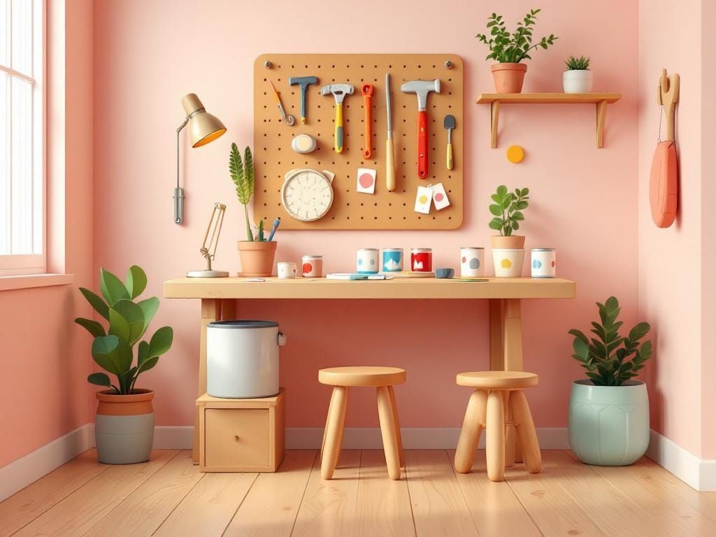 Whimsical Workshop Nook with Stylized Tools and Soft Lightin...