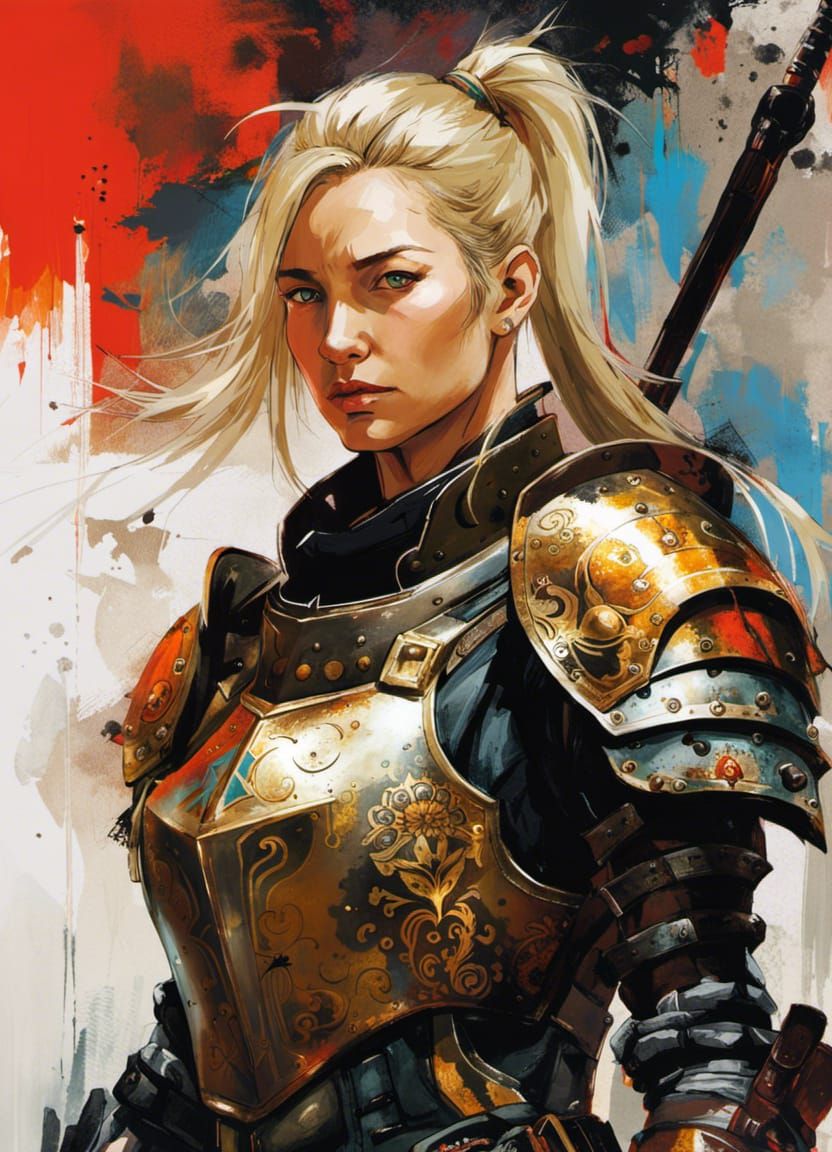 Armored Female Warlord Portrait with Intricate Details