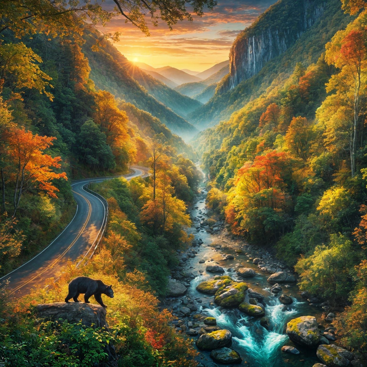 Smoky Mountains Road in Fantasy Concept Art Style