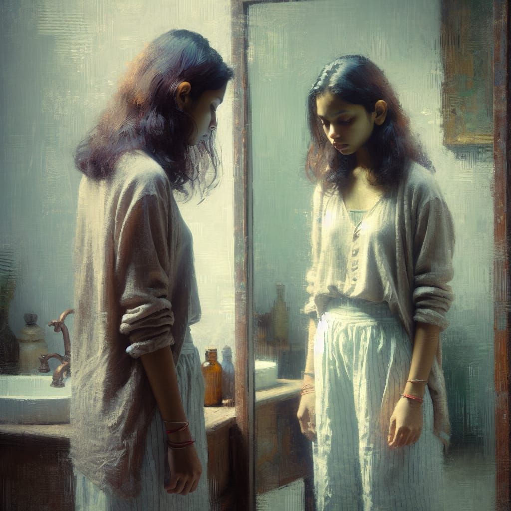 Body Dysmorphia: Impressionistic Portrait of Frail Woman