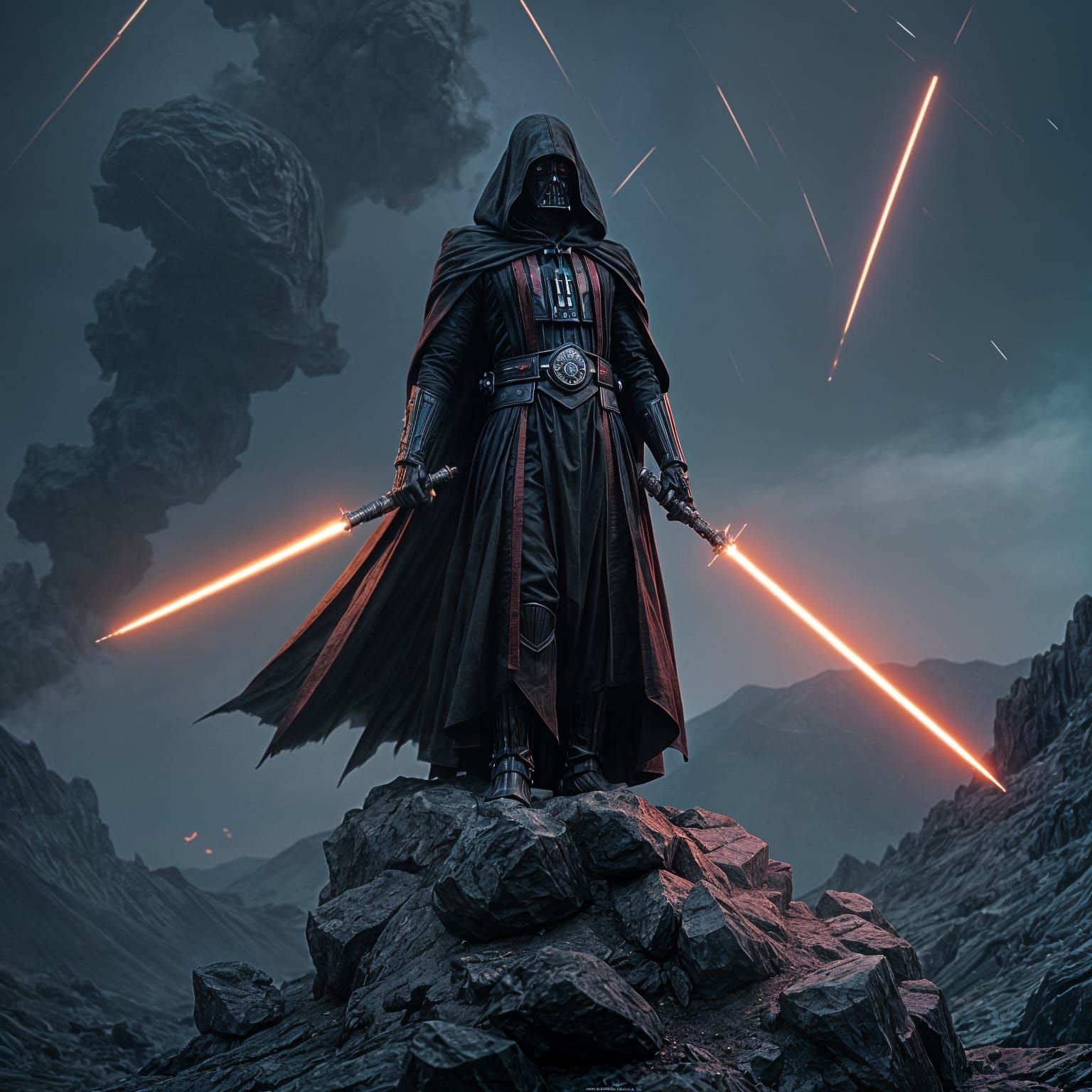 Sith Lord with Double Lightsaber on Rocky Planet