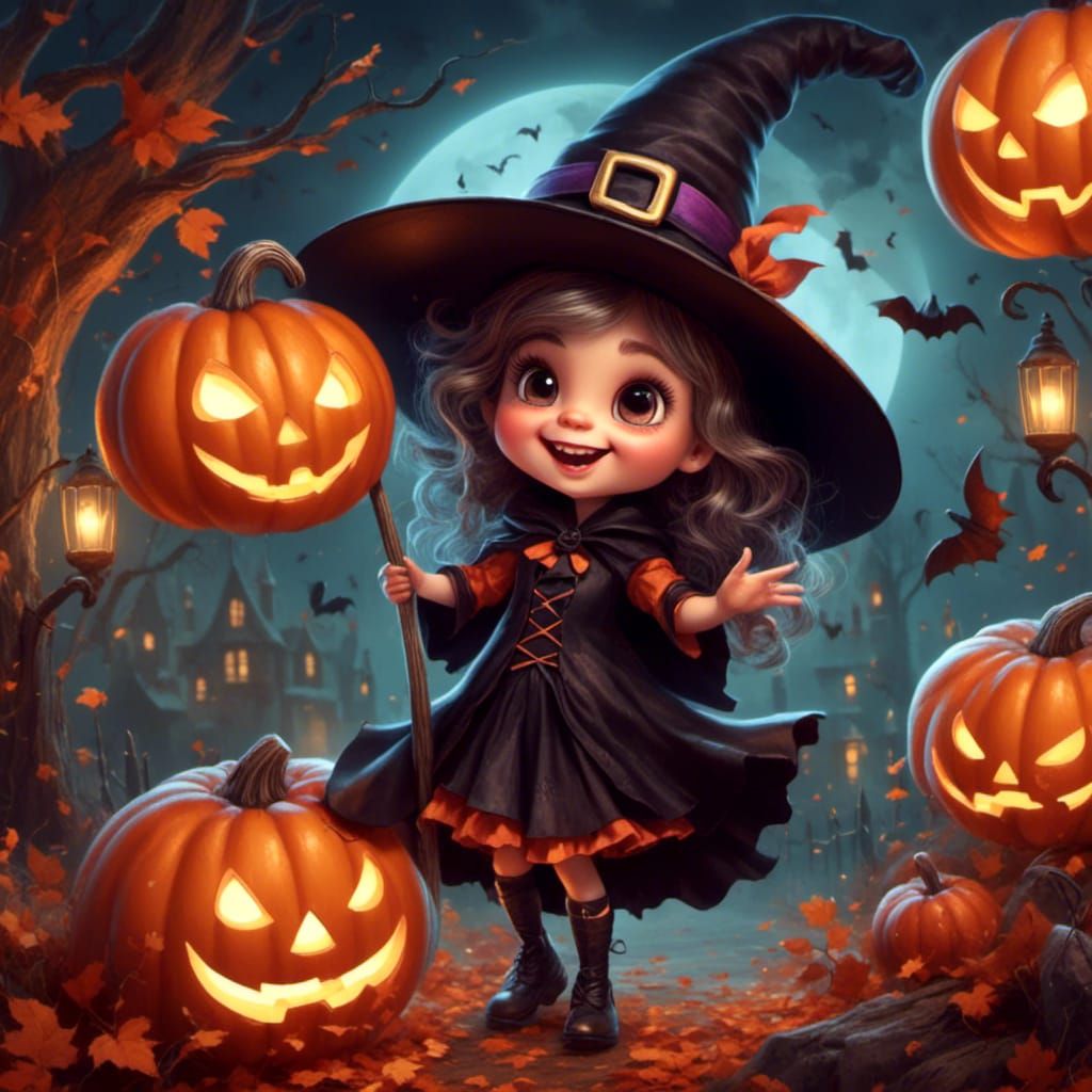Adorable Little Witch Excited for Halloween