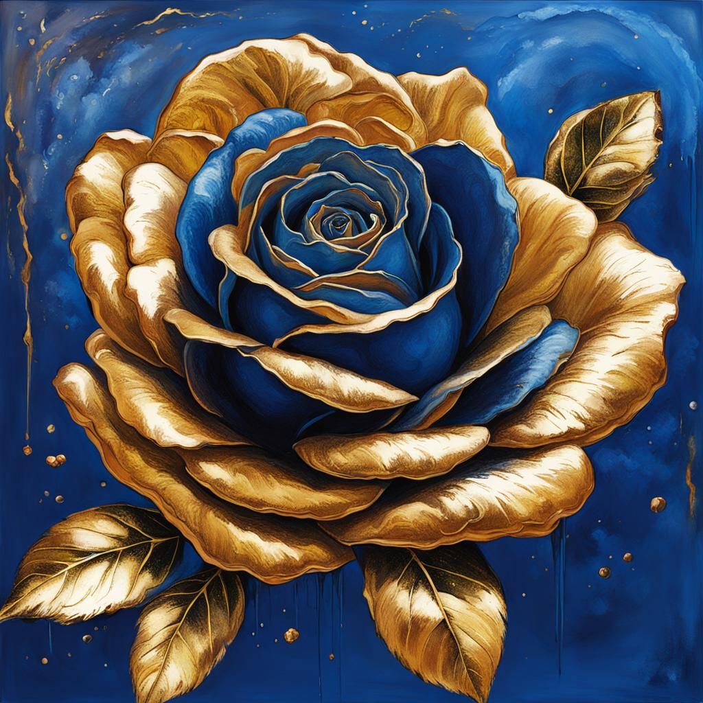 Blue Rose with Liquid Gold Details