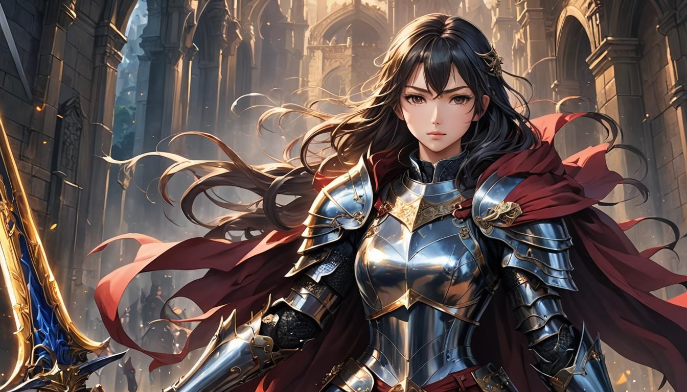 Anime Lady Knight in Intricate Armor