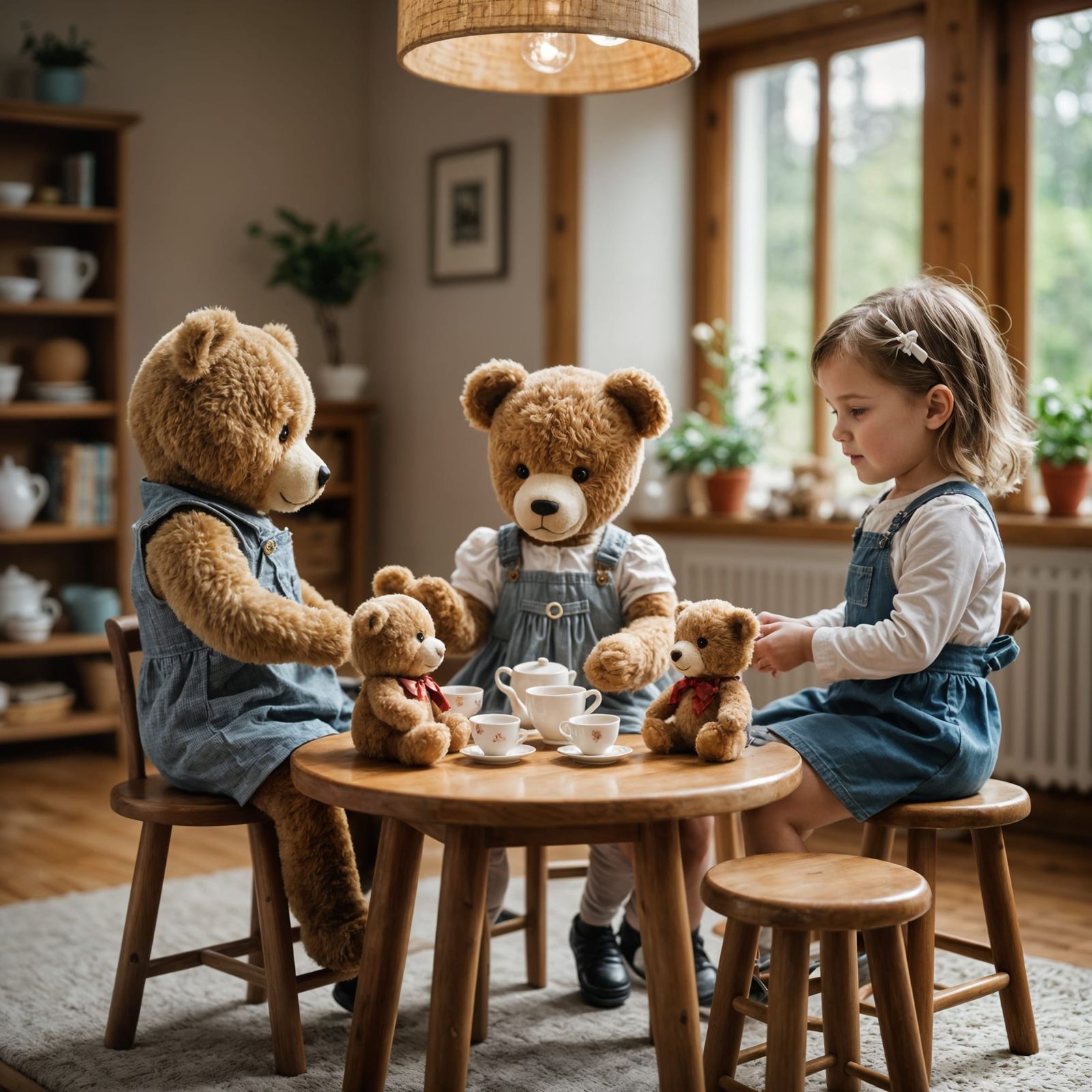 Teddy Bears Visit a Girl for Tea