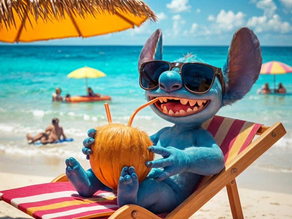 Sunny Beach Scene in Hyperrealistic Style