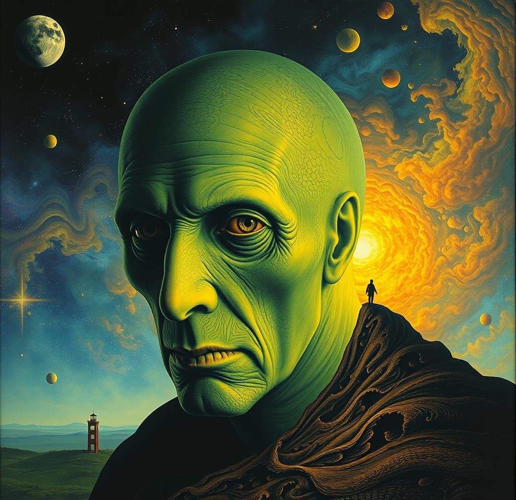 Surreal Portrait with Cosmic Background