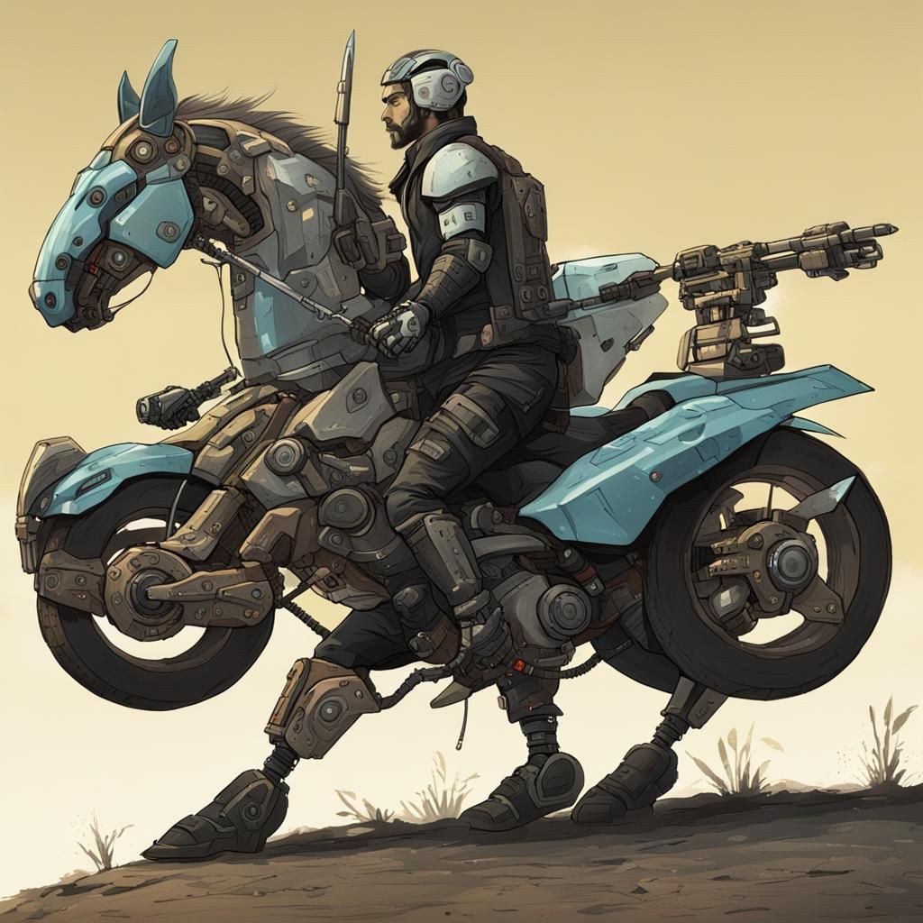 Robotic Centaur Warrior in Post-Apocalyptic Future