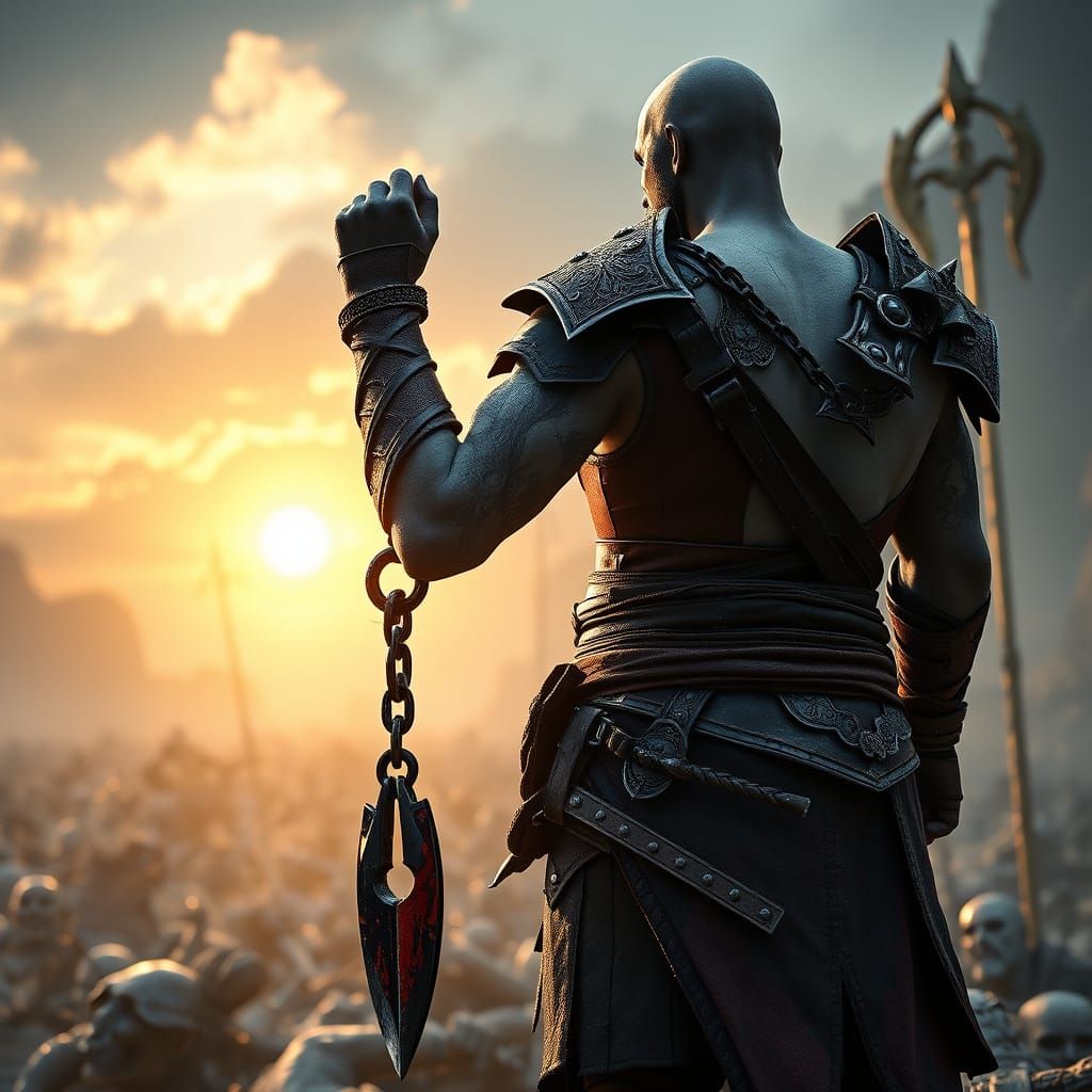 God of War Hero Stands Amidst Ruins of Battle