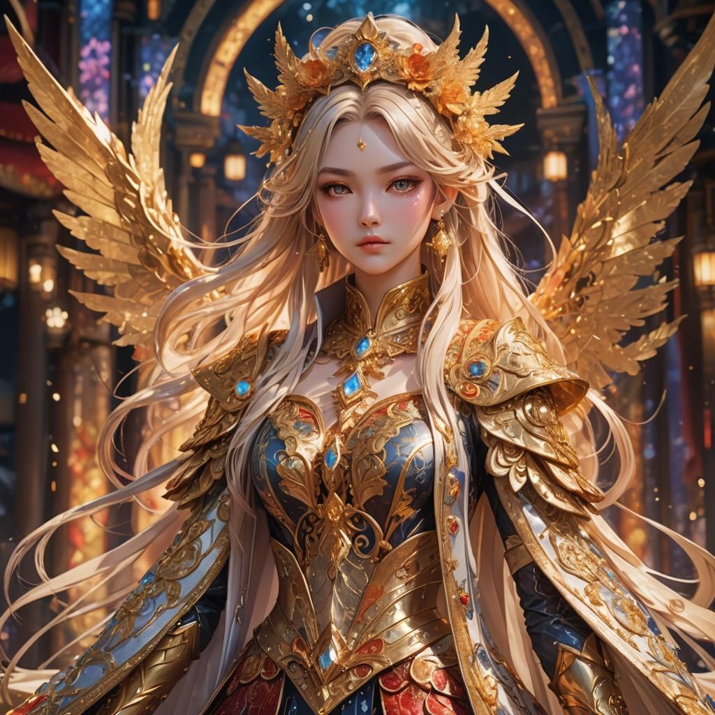 Fantasy Anime Woman in Golden Light