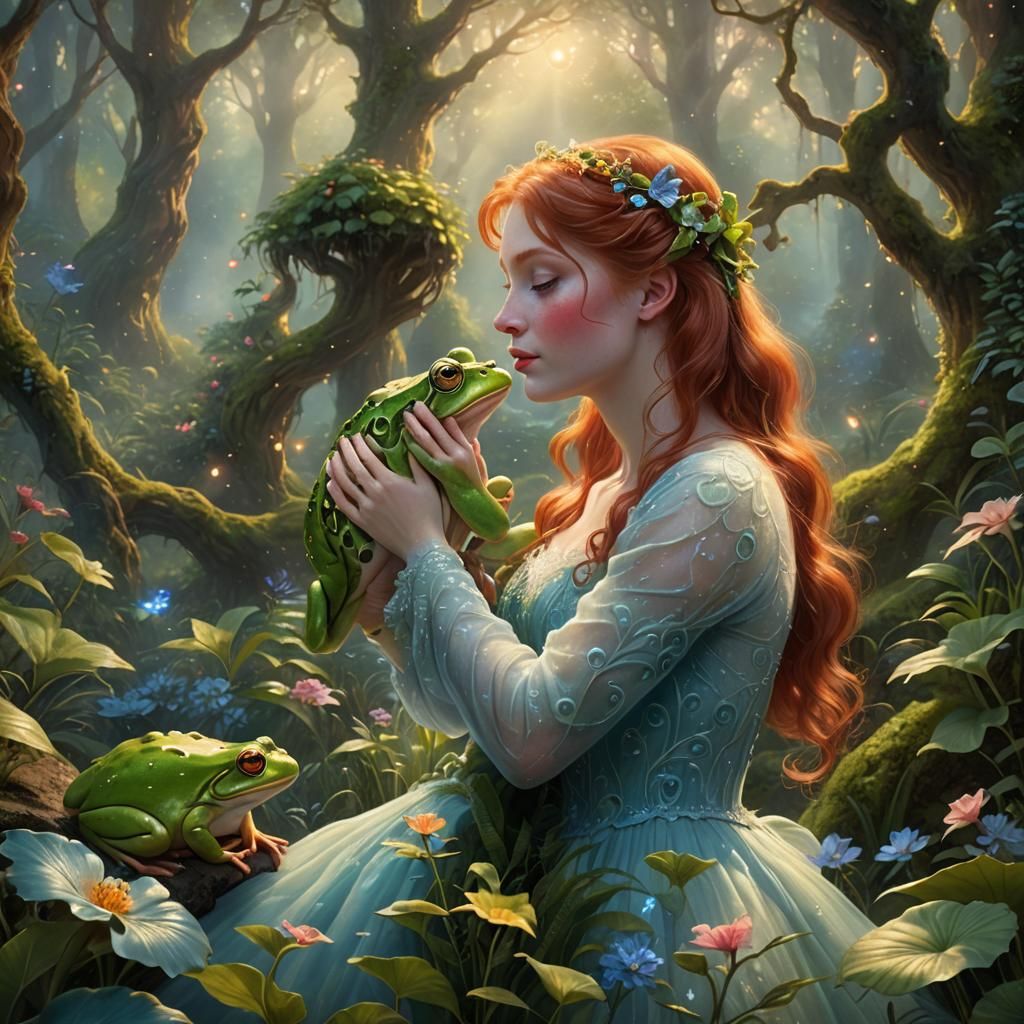 Romantic First Kiss in Ethereal Forest