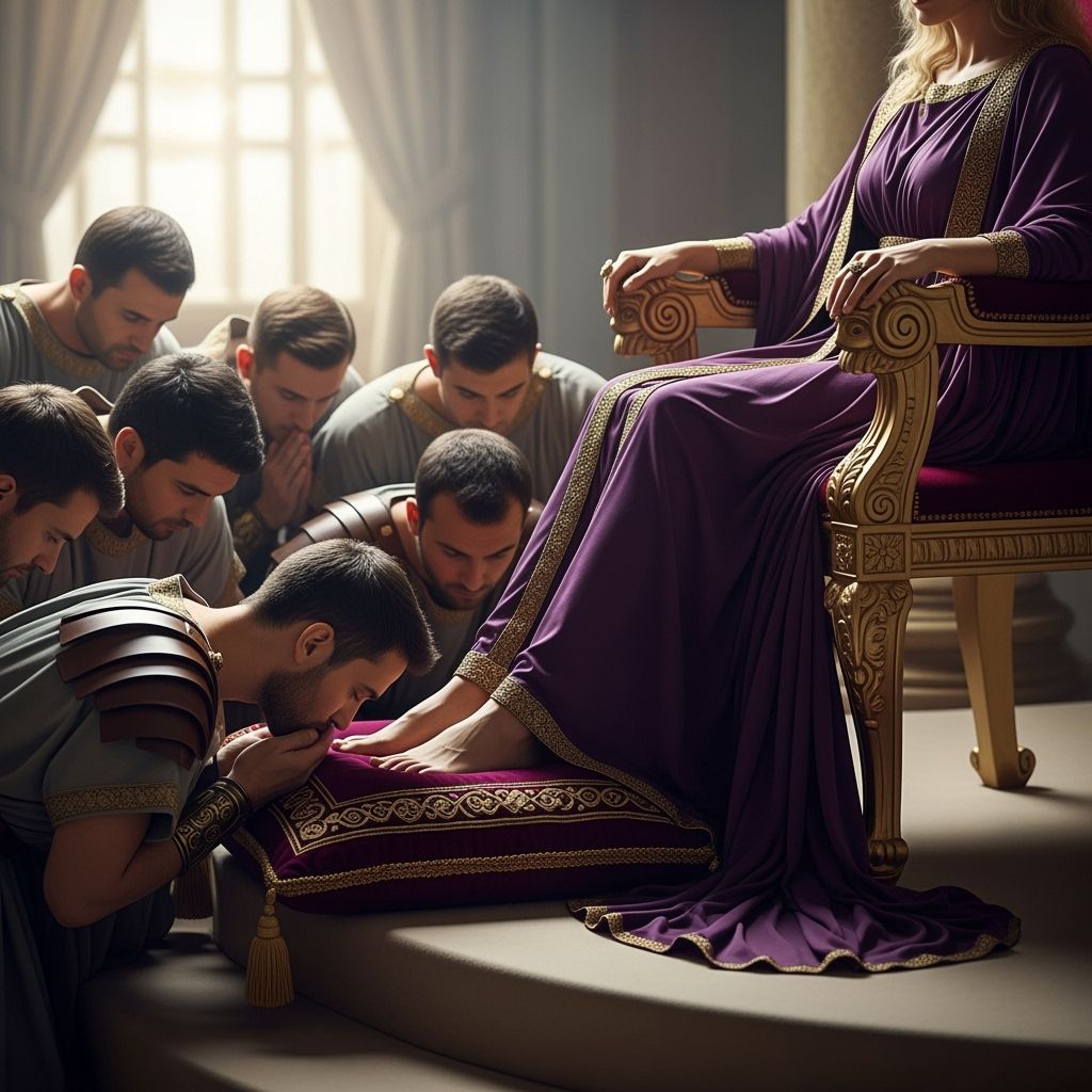 Roman Empress on Golden Throne in Regal Portrait