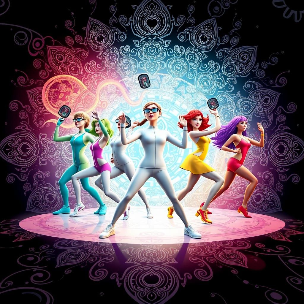 Ethereal Athletes in Cyberpunk Fractal Landscape