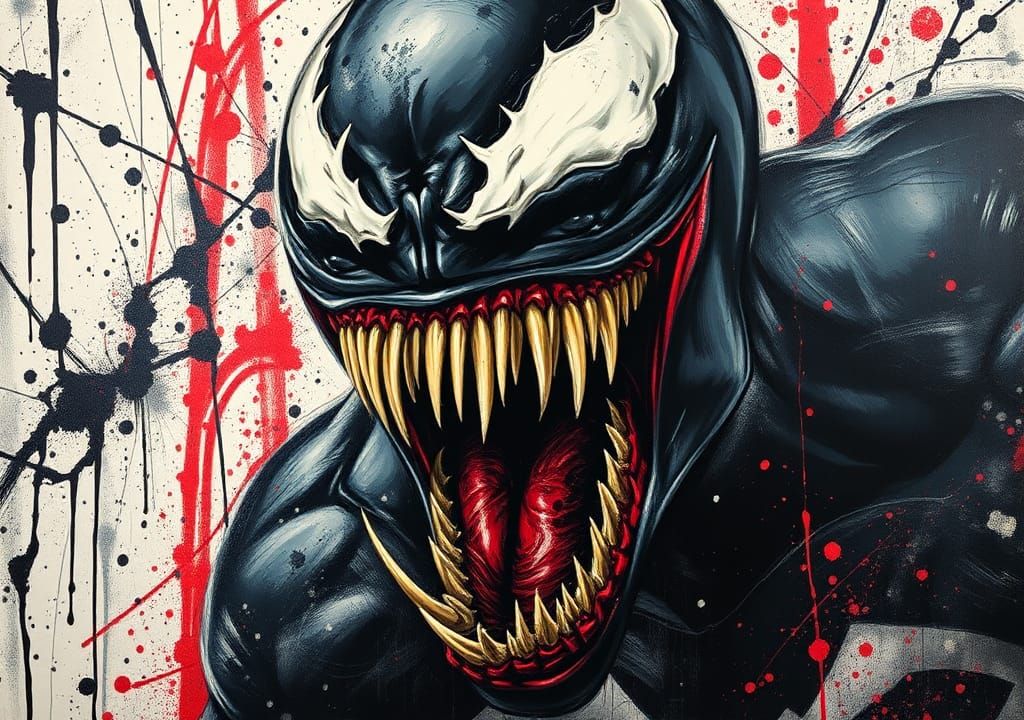 Venom Screaming Portrait in Abstract Expressionism Style