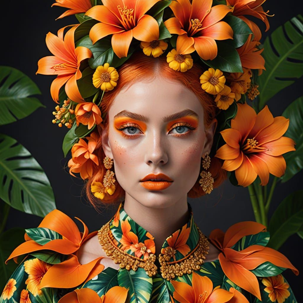 Vibrant Papaya Haute Couture Portrait