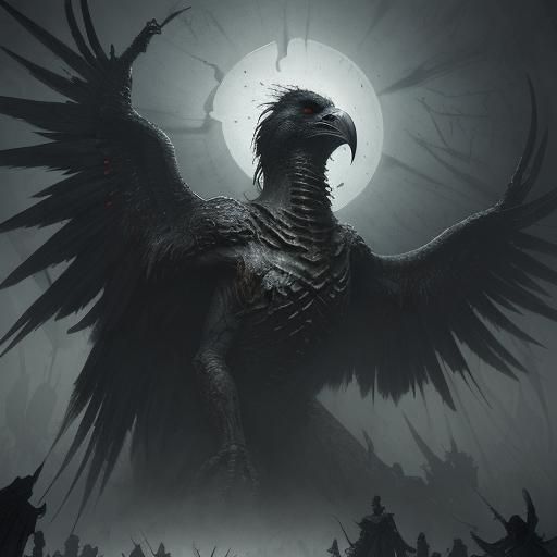 Terrifying Bird Guarding Bridge to Helheim in Horror Style