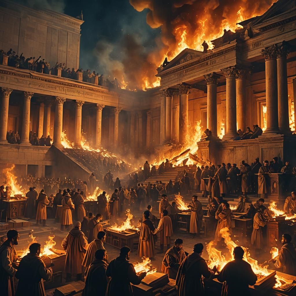 Library of Alexandria Burns in Dramatic Scene