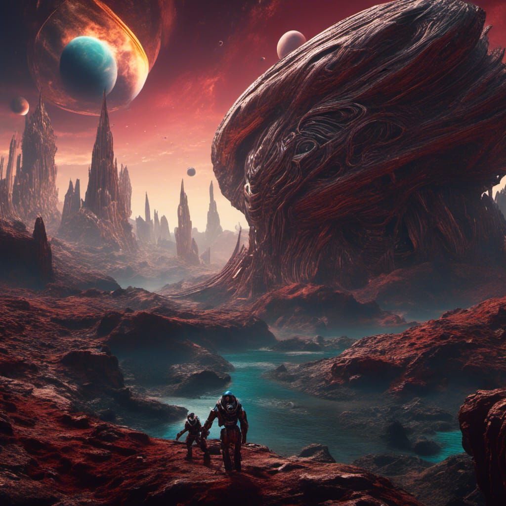 Cosmic Evil Planet Devouring Another, Detailed Matte Paintin...