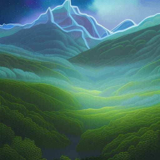 Misty Appalachian Landscape in Cosmic Mixed Media