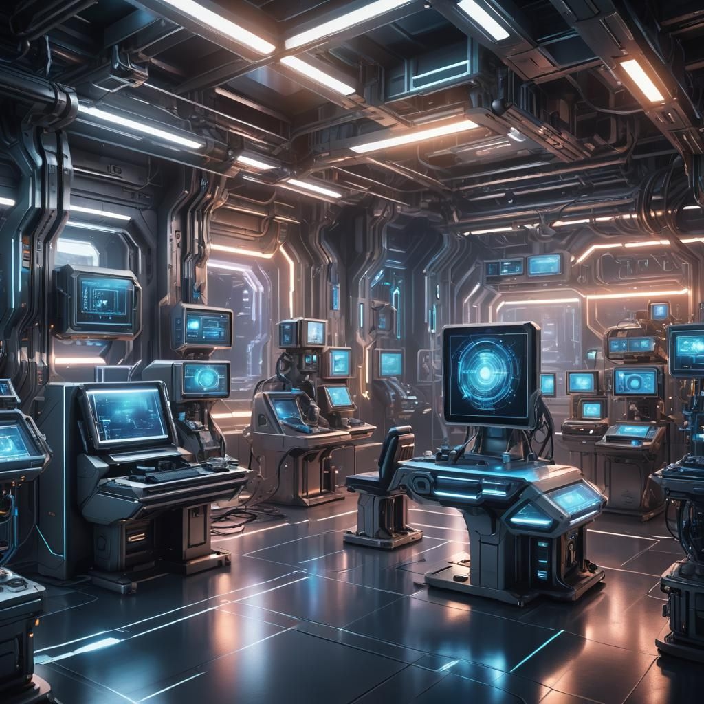 Futuristic Sci-Fi Lab with Holographic Displays