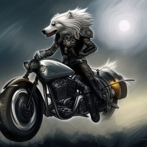 Wolf on a Harley Davidson